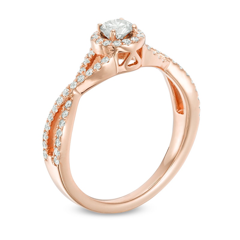 Main Image 2 of Previously Owned - 1/2 CT. T.W. Diamond Frame Twist Shank Engagement Ring in 14K Rose Gold