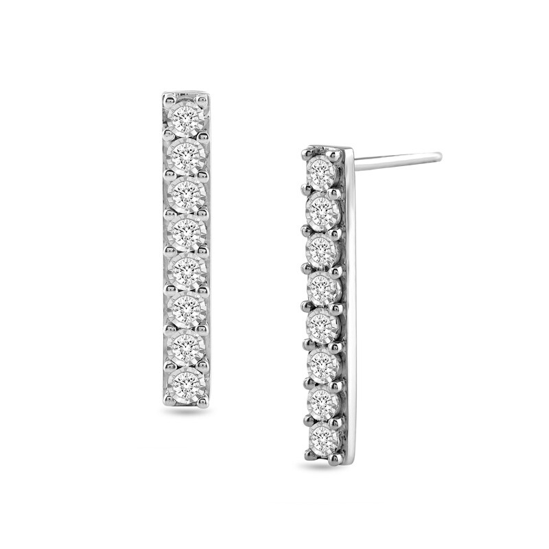 Main Image 1 of Previously Owned - 1/2 CT. T.W. Diamond Linear Bar Drop Earrings in 10K White Gold