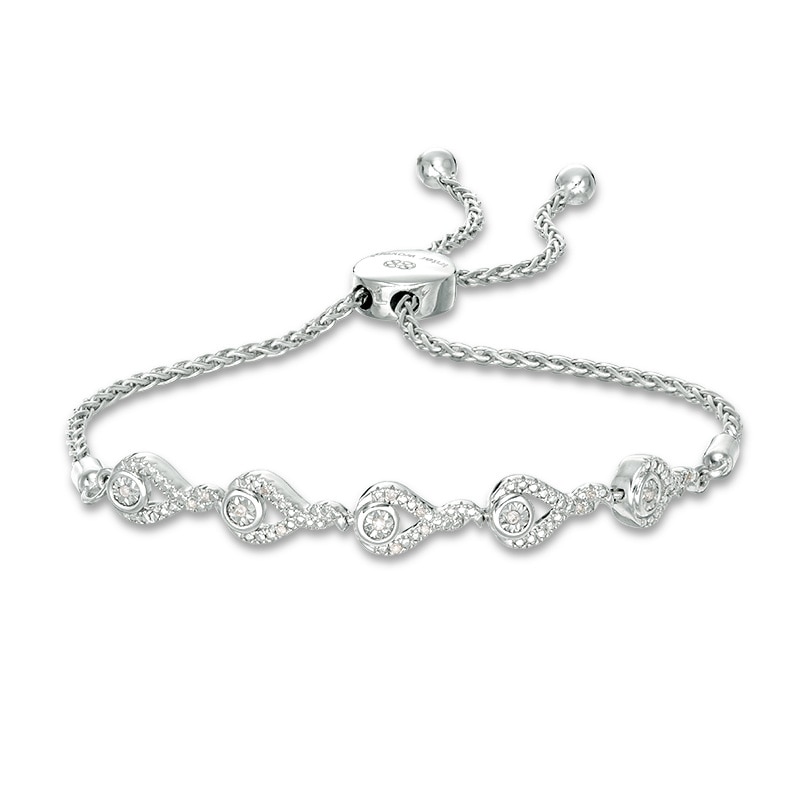 Main Image 1 of Previously Owned - Interwoven™ 1/20 CT. T.W. Diamond Bolo Bracelet in Sterling Silver - 9.5"