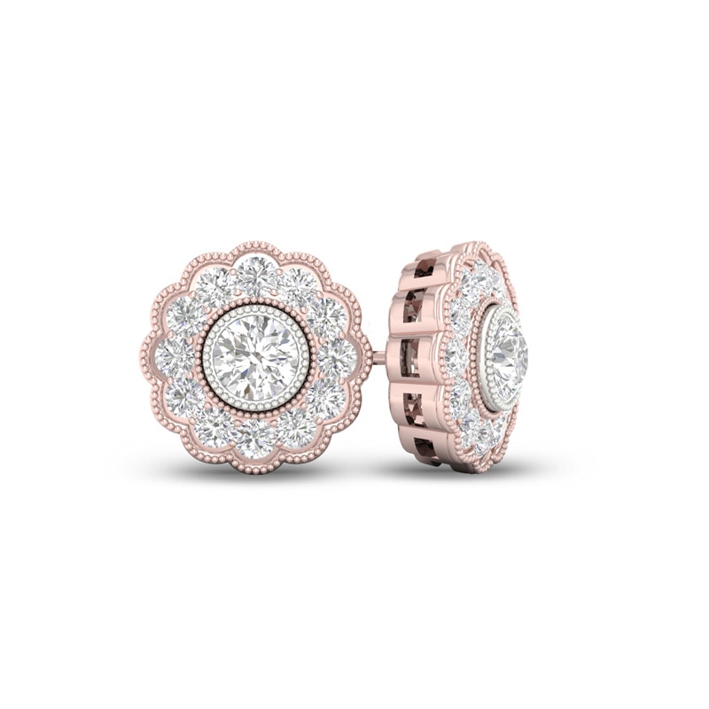 Main Image 1 of Previously Owned - 1 CT. T.W. Diamond Flower Vintage-Style Stud Earrings in 10K Rose Gold