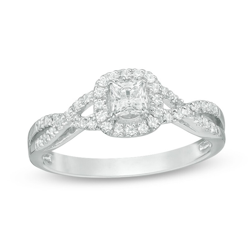 Main Image 1 of Previously Owned - 1/2 CT. T.W. Princess-Cut Diamond Frame Twist Engagement Ring in 14K White Gold