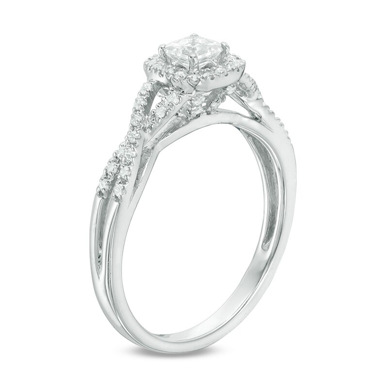 Main Image 2 of Previously Owned - 1/2 CT. T.W. Princess-Cut Diamond Frame Twist Engagement Ring in 14K White Gold