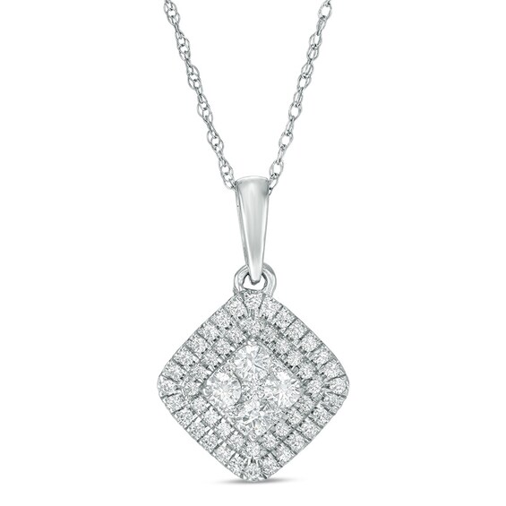 Previously Owned - 1/2 CT. T.w. Composite Diamond Tilted Square Frame Pendant in 10K White Gold