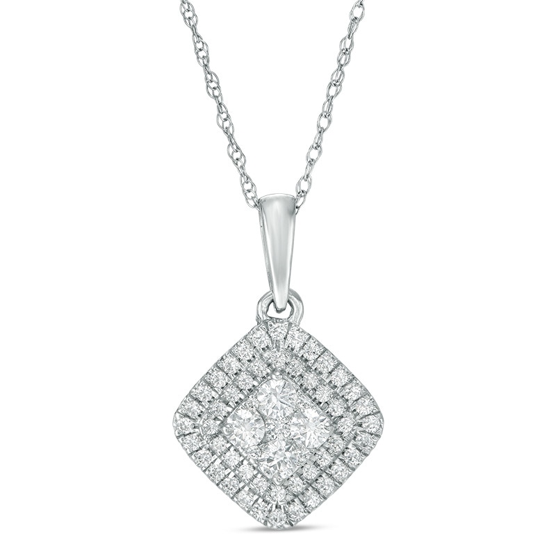 Main Image 1 of Previously Owned - 1/2 CT. T.W. Composite Diamond Tilted Square Frame Pendant in 10K White Gold