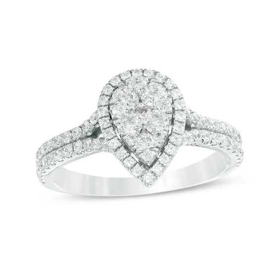 Previously Owned 1 CT. T.w. Composite Diamond Pear-Shaped Frame Engagement Ring in 14K White Gold