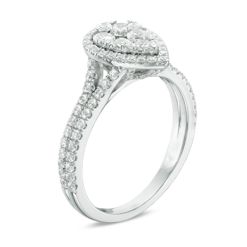 Main Image 2 of Previously Owned 1 CT. T.W. Composite Diamond Pear-Shaped Frame Engagement Ring in 14K White Gold