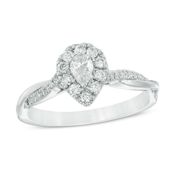 Previously Owned - 3/8 CT. T.w. Pear-Shaped Diamond Frame Twist Engagement in 10K White Gold