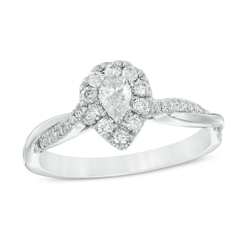 Main Image 1 of Previously Owned - 3/8 CT. T.W. Pear-Shaped Diamond Frame Twist Engagement in 10K White Gold
