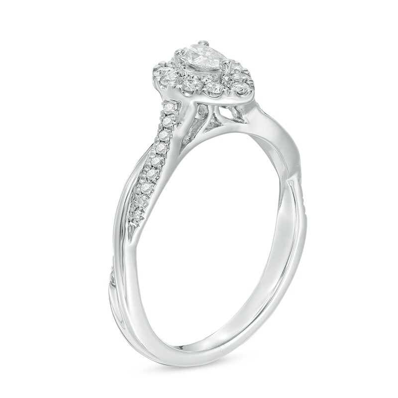 Main Image 2 of Previously Owned - 3/8 CT. T.W. Pear-Shaped Diamond Frame Twist Engagement in 10K White Gold