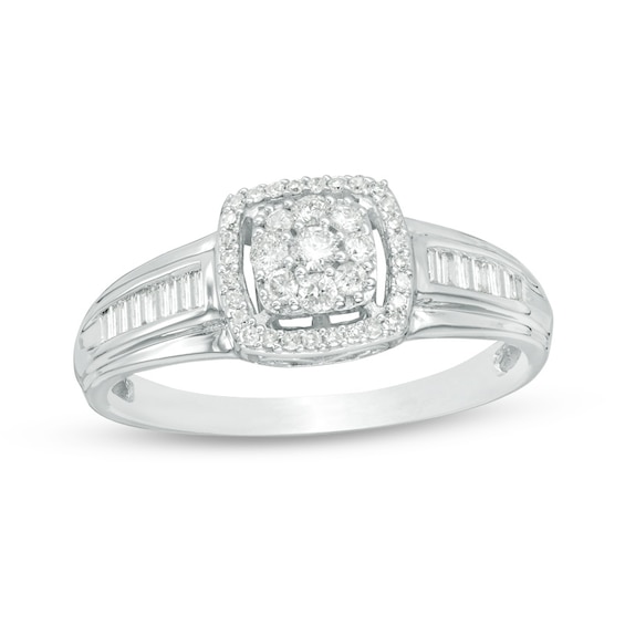 Previously Owned - 1/3 CT. T.w. Multi-Diamond Cushion Frame Ring in 10K White Gold