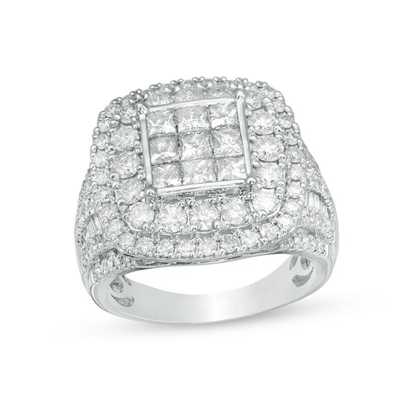 Main Image 1 of Previously Owned - 3 CT. T.W. Princess-Cut Composite Diamond Frame Multi-Row Engagement Ring in 10K White Gold