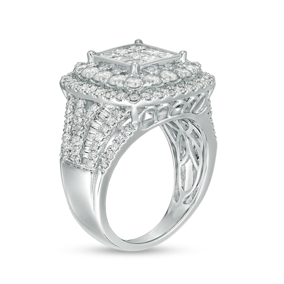 Previously Owned - 3 CT. T.w. Princess-Cut Composite Diamond Frame Multi-Row Engagement Ring in 10K White Gold