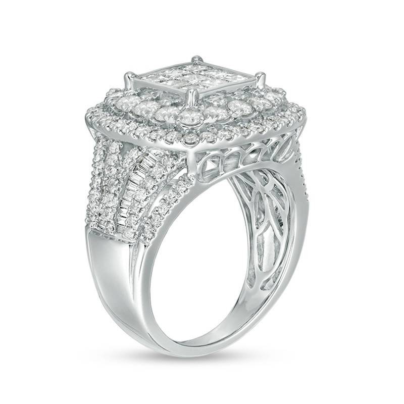 Previously Owned - 3 CT. T.W. Princess-Cut Composite Diamond Frame Multi-Row Engagement Ring in 10K White Gold