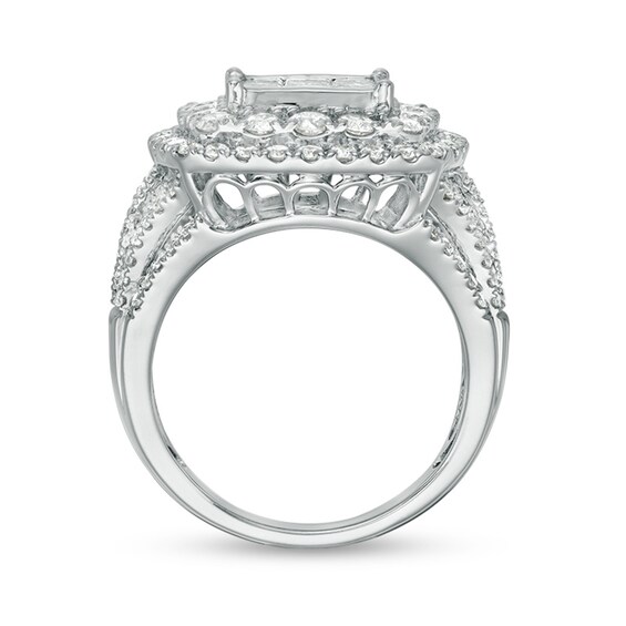 Previously Owned - 3 CT. T.w. Princess-Cut Composite Diamond Frame Multi-Row Engagement Ring in 10K White Gold