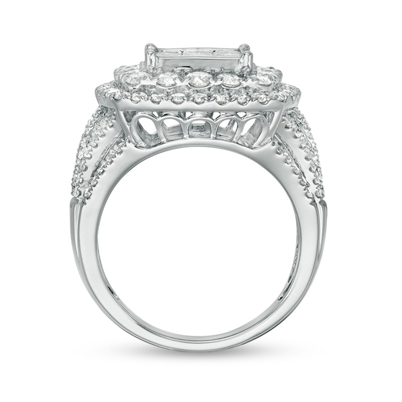 Main Image 5 of Previously Owned - 3 CT. T.W. Princess-Cut Composite Diamond Frame Multi-Row Engagement Ring in 10K White Gold