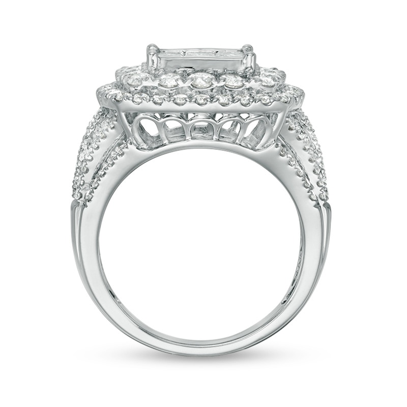 Previously Owned - 3 CT. T.W. Princess-Cut Composite Diamond Frame Multi-Row Engagement Ring in 10K White Gold