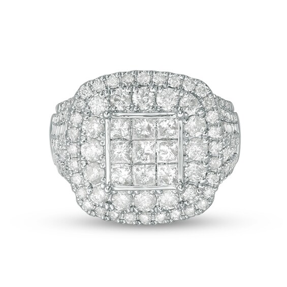 Previously Owned - 3 CT. T.w. Princess-Cut Composite Diamond Frame Multi-Row Engagement Ring in 10K White Gold