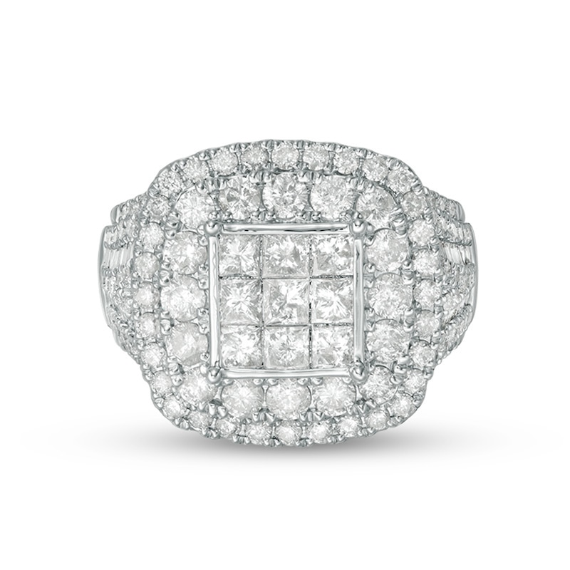 Main Image 6 of Previously Owned - 3 CT. T.W. Princess-Cut Composite Diamond Frame Multi-Row Engagement Ring in 10K White Gold