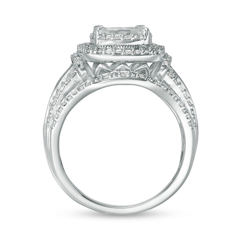 Main Image 5 of Previously Owned - 1 CT. T.W. Princess Multi-Diamond Frame Multi-Row Vintage-Style Engagement Ring in 10K White Gold