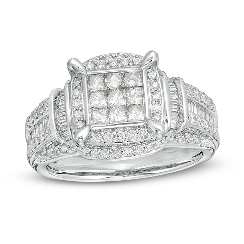 Main Image 1 of Previously Owned - 1 CT. T.W. Composite Princess-Cut Diamond Frame Collar Engagement Ring in 10K White Gold