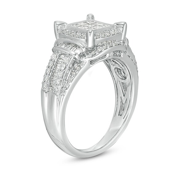 Previously Owned - 1 CT. T.w. Composite Princess-Cut Diamond Frame Collar Engagement Ring in 10K White Gold