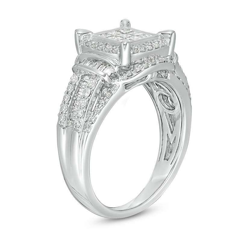 Main Image 2 of Previously Owned - 1 CT. T.W. Composite Princess-Cut Diamond Frame Collar Engagement Ring in 10K White Gold