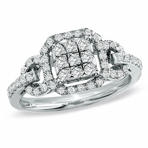 Previously Owned - 1/2 CT. T.w. Diamond Frame Belt Buckle Ring in 14K White Gold