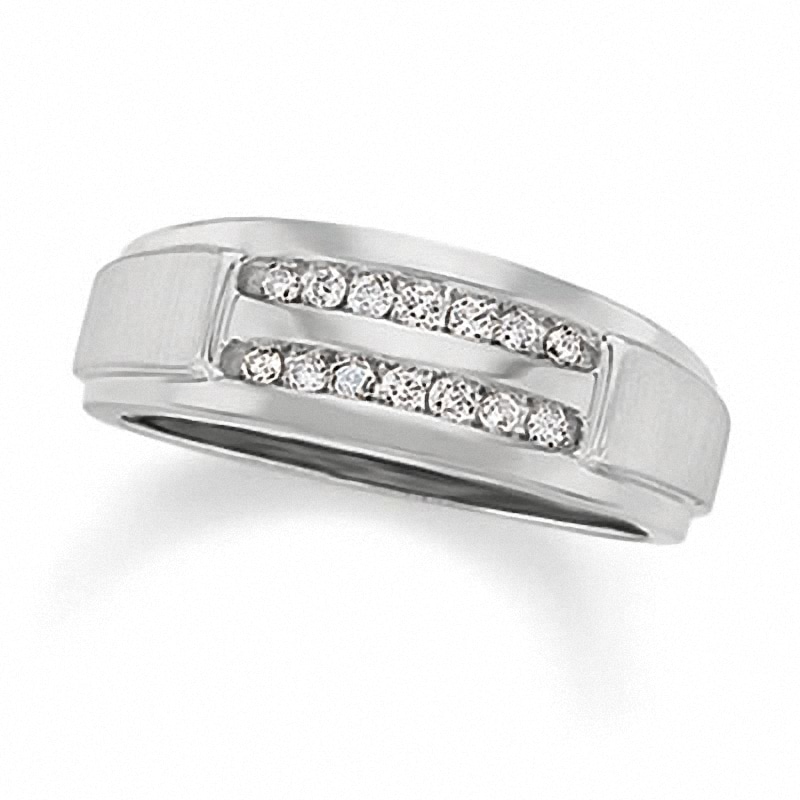 Main Image 1 of Previously Owned - Men's 1/4 CT. T.W. Diamond Double Row Band in 10K White Gold