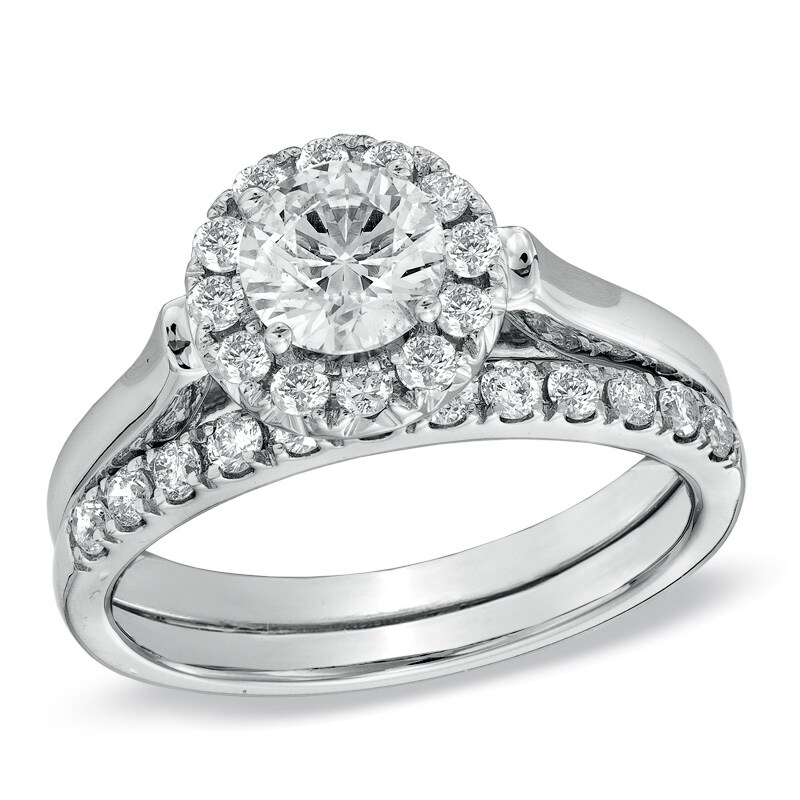 Main Image 1 of Previously Owned - 1-1/4 CT. T.W. Diamond Frame Bridal Set in 14K White Gold