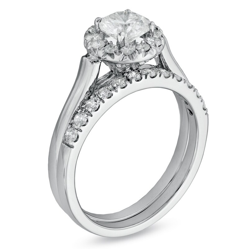 Main Image 2 of Previously Owned - 1-1/4 CT. T.W. Diamond Frame Bridal Set in 14K White Gold