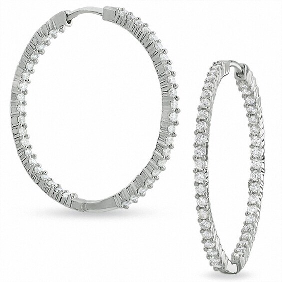 Previously Owned - 1-1/2 CT. T.w. Diamond Inside-Out Hoop Earrings in 14K White Gold
