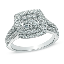 Previously Owned - 1 CT. T.W. Composite Diamond Double Frame Engagement Ring in 14K White Gold
