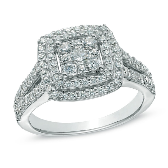 Previously Owned - 1 CT. T.w. Composite Diamond Double Frame Engagement Ring in 14K White Gold