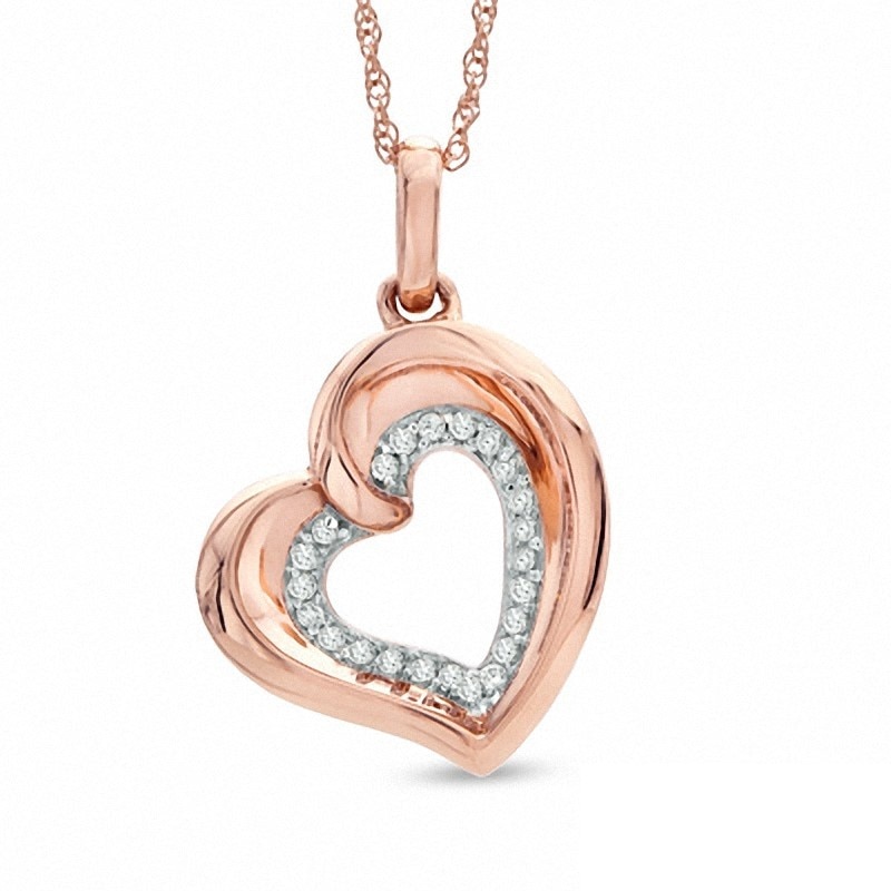 Main Image 1 of Previously Owned -  1/10 CT. T.W. Diamond Tilted Heart Pendant in 10K Rose Gold