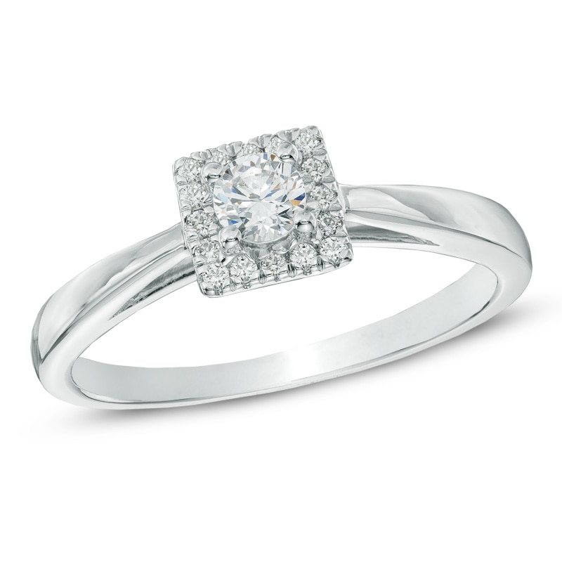 Main Image 1 of Previously Owned - 1/3 CT. T.W. Diamond Square Frame Engagement Ring in 10K White Gold