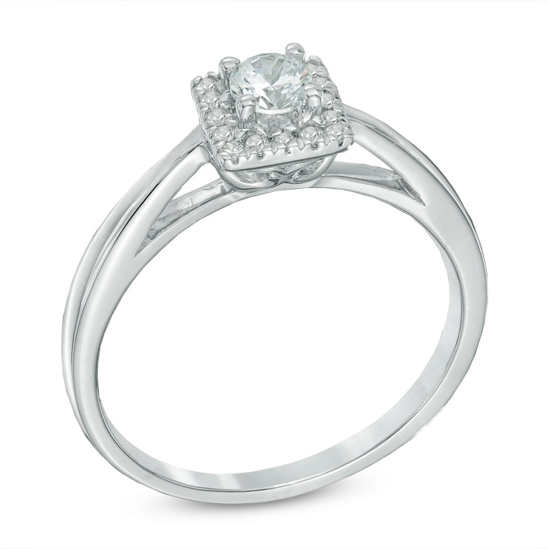 Main Image 2 of Previously Owned - 1/3 CT. T.W. Diamond Square Frame Engagement Ring in 10K White Gold