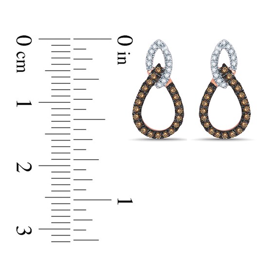 Previously Owned - 1/4 CT. T.w. Champagne and White Diamond Double Drop Earrings in 10K Rose Gold