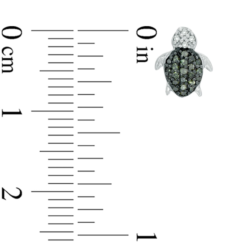 Main Image 2 of Previously Owned - 1/6 CT. T.W.  Green and White Diamond Turtle Stud Earrings in Sterling Silver