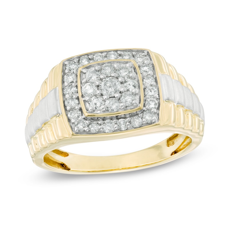 Previously Owned - Men's 3/4 CT. T.W. Diamond Square Anniversary Ring in 10K Two-Tone Gold
