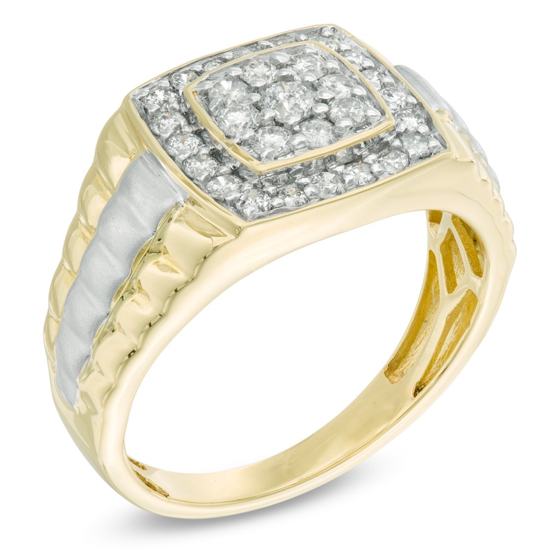 Previously Owned - Men's 3/4 CT. T.W. Diamond Square Anniversary Ring in 10K Two-Tone Gold