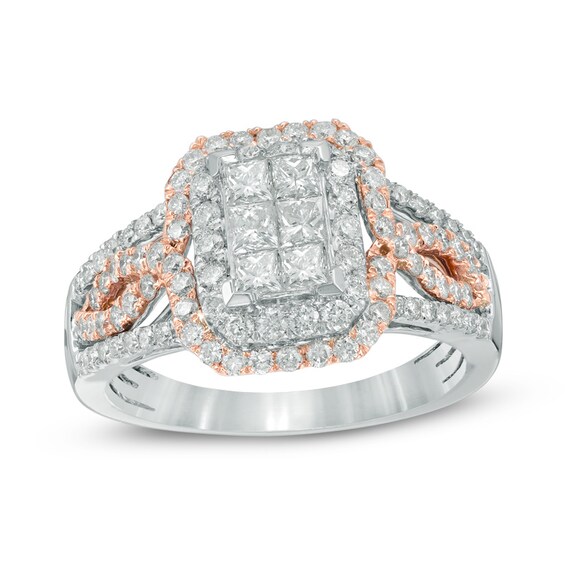 Previously Owned - 1-1/4 CT. T.w. Princess-Cut Composite Diamond Frame Engagement Ring in 10K Two-Tone Gold