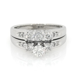 Previously Owned - 2 CT. T.W. Diamond Three Stone Bridal Set in 14K White Gold