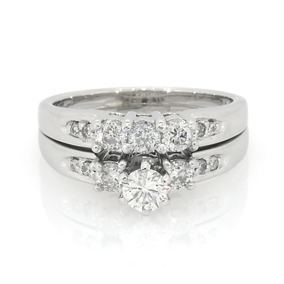 Previously Owned - 2 CT. T.w. Diamond Three Stone Bridal Set in 14K White Gold
