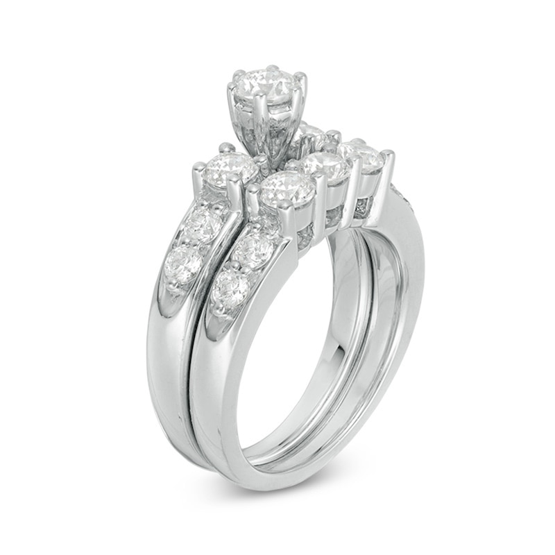 Main Image 2 of Previously Owned - 2 CT. T.W. Diamond Three Stone Bridal Set in 14K White Gold