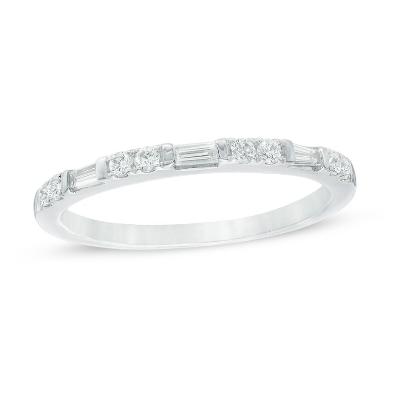 Main Image 1 of Previously Owned - 1/4 CT. T.W. Baguette and Round Diamond Anniversary Band in 14K White Gold
