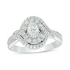 Thumbnail Image 1 of Previously Owned - Celebration Ideal 1 CT. T.W. Oval Diamond Bypass Frame Engagement Ring in 14K White Gold (I/I1)
