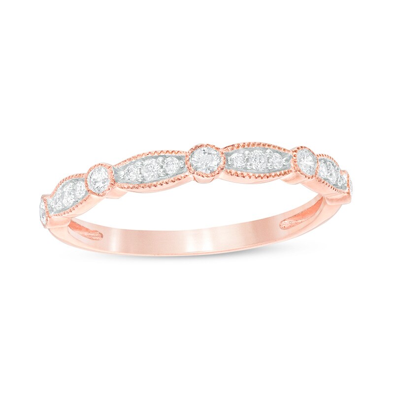 Main Image 1 of Previously Owned - 1/5 CT. T.W. Diamond Alternating Vintage-Style Anniversary Band in 14K Rose Gold