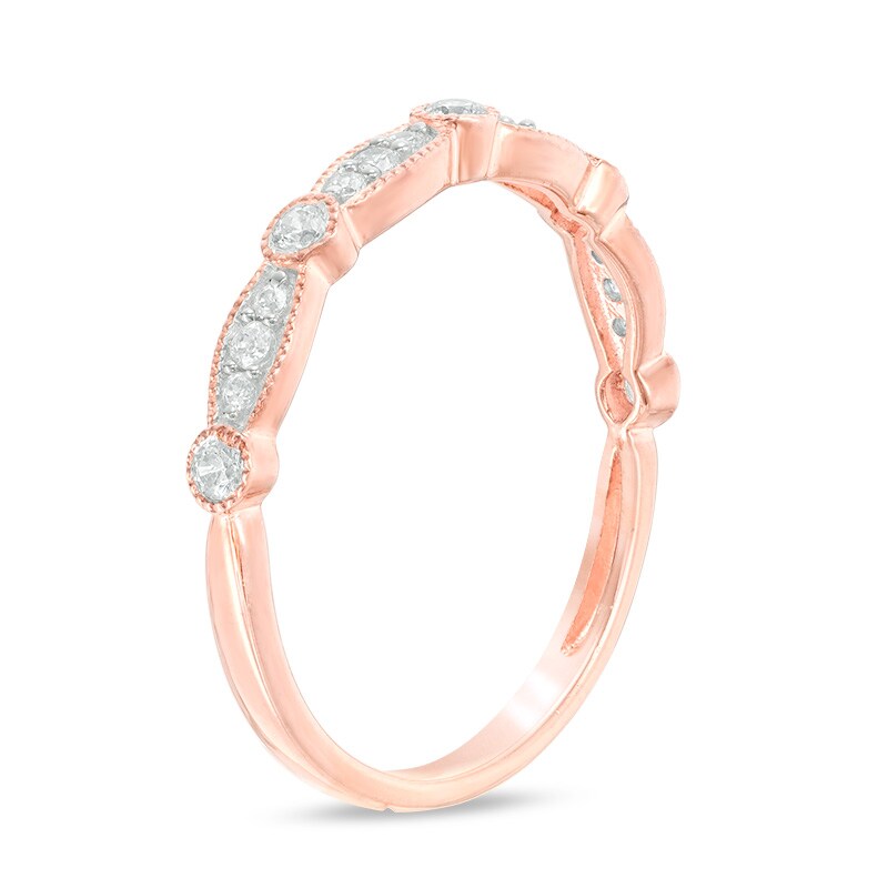 Main Image 2 of Previously Owned - 1/5 CT. T.W. Diamond Alternating Vintage-Style Anniversary Band in 14K Rose Gold