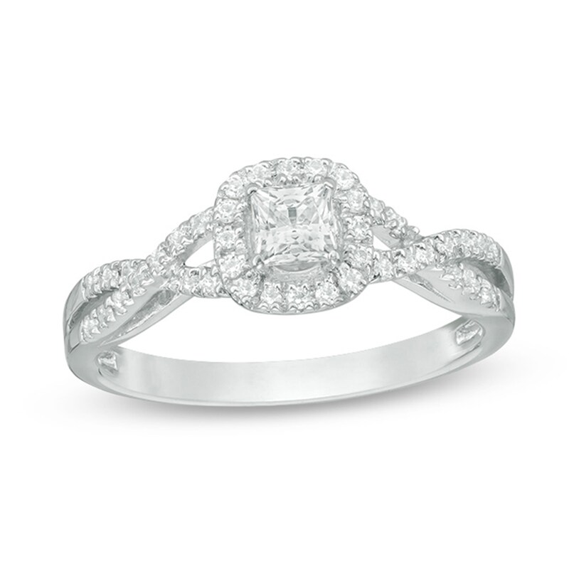Main Image 1 of Previously Owned - 1/2 CT. T.W. Princess-Cut Diamond Frame Twist Engagement Ring in 14K White Gold