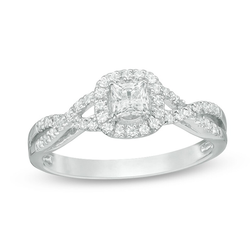 Previously Owned - 1/2 CT. T.W. Princess-Cut Diamond Frame Twist Engagement Ring in 14K White Gold